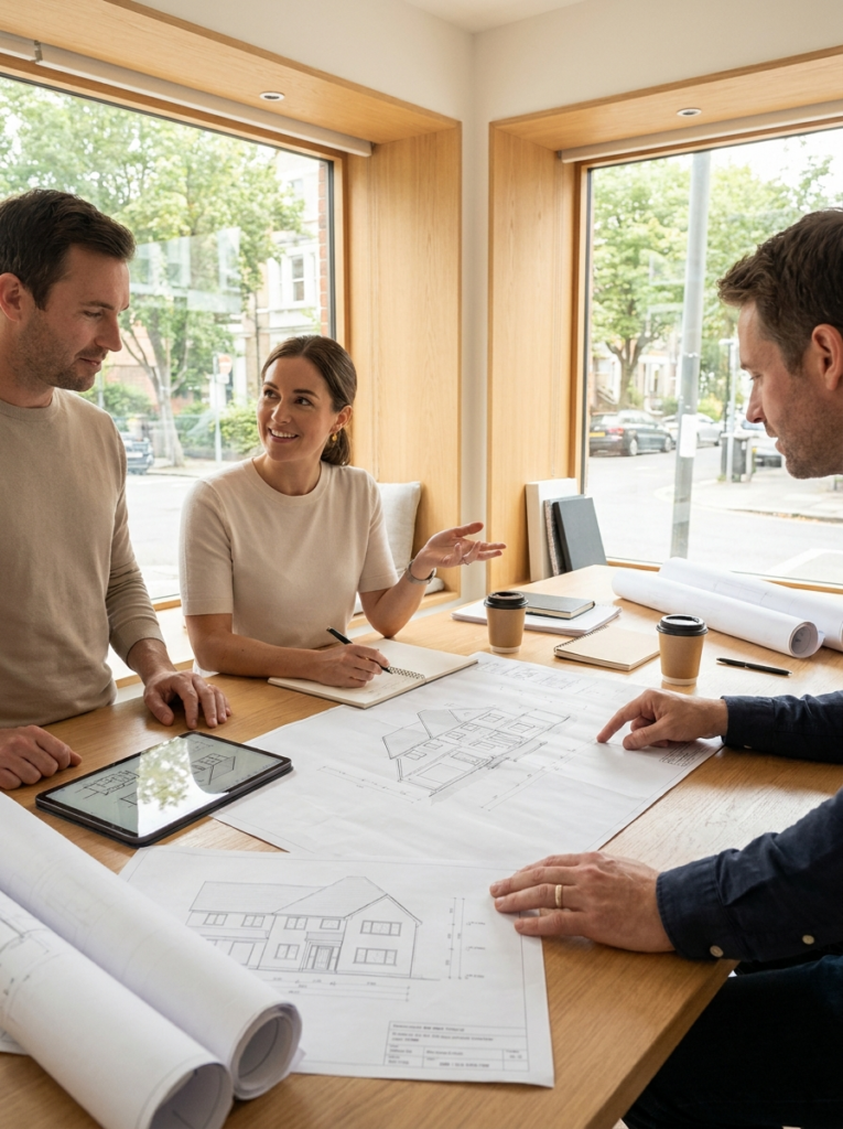 Basildon Architect discussing residential plans during a home design meeting
