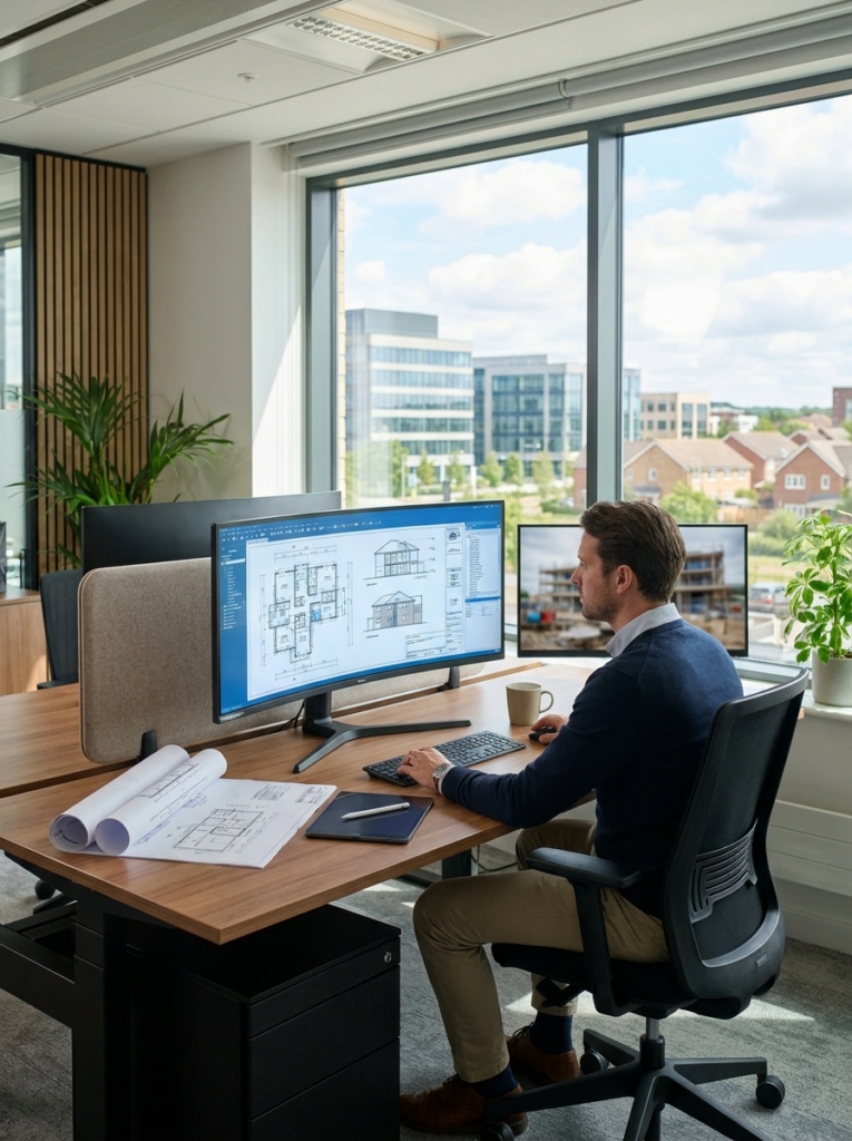 CAD design services in Basildon with professional floor plans and elevation drawings in progress.
