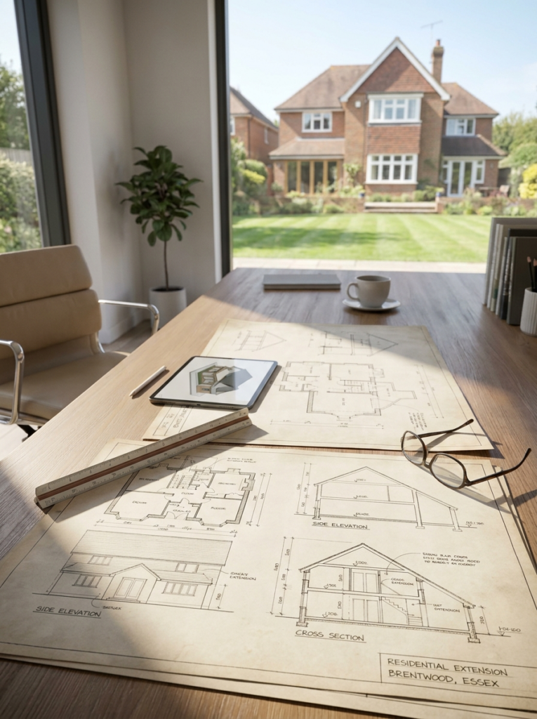 Architectural services in Brentwood with residential planning drawings and home extension plans.