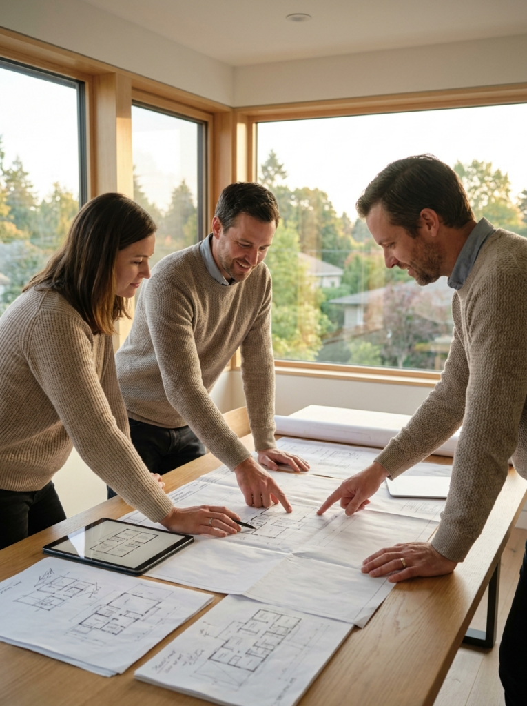 Canvey Island Architect discussing residential plans during a home design meeting