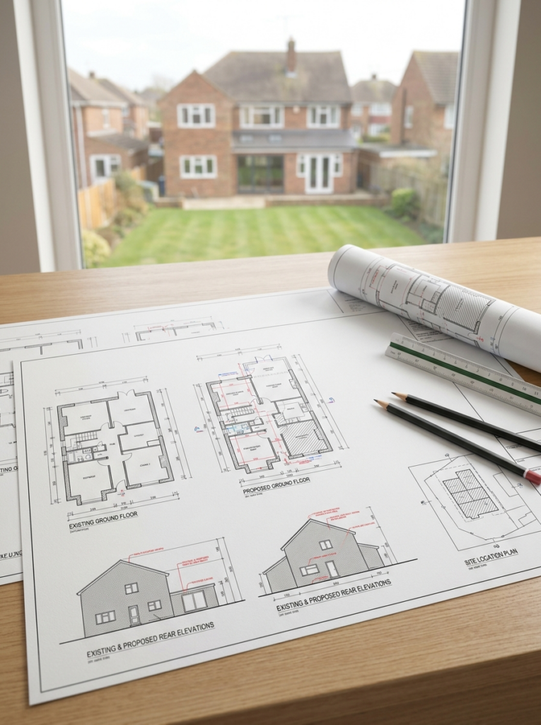 Canvey Island Architect planning drawings for a residential extension project