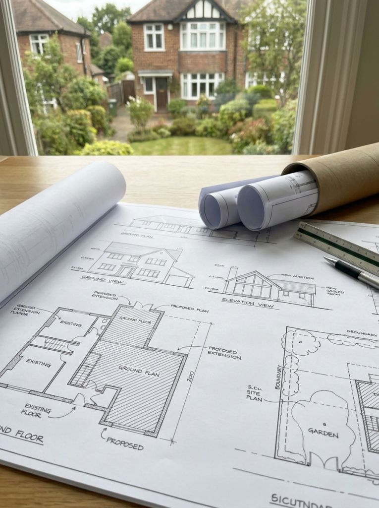 Chelmsford Architect planning drawings for a residential extension project