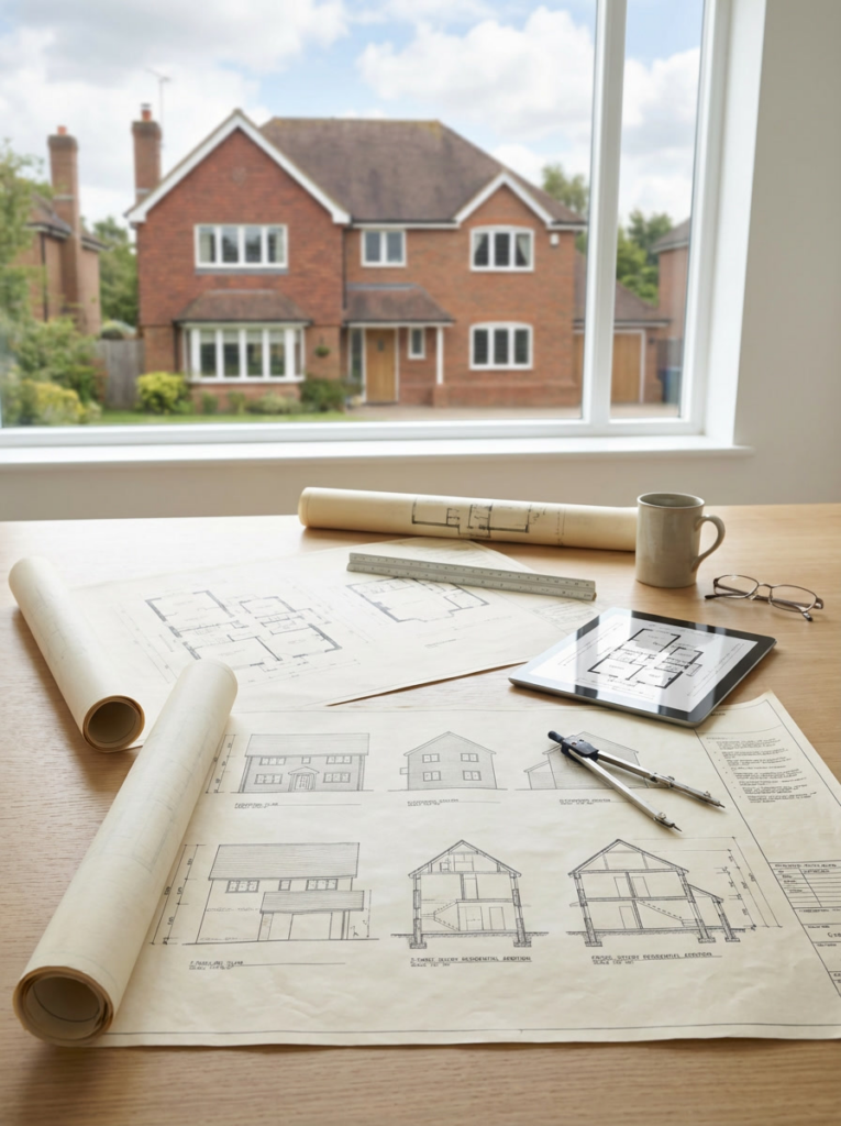 Architectural services in Chelmsford with residential planning drawings and home extension plans.