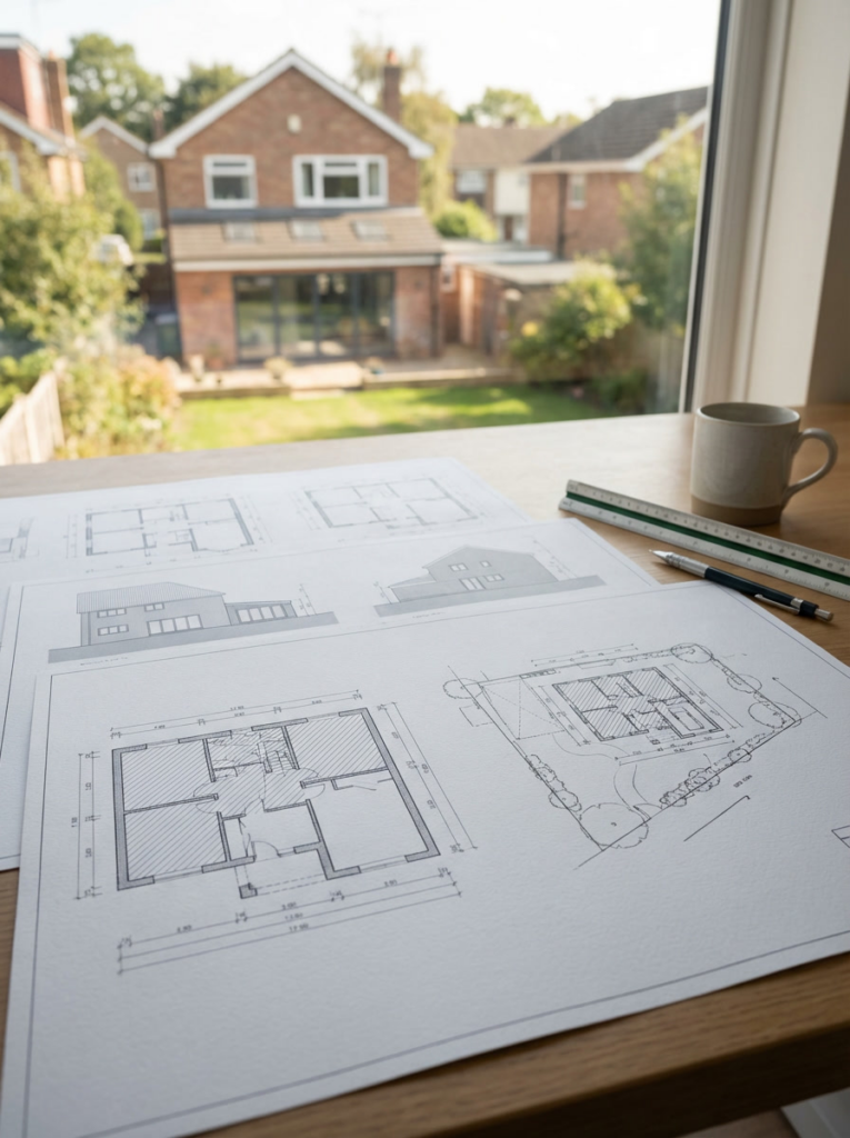 Colchester Architect planning drawings for a residential extension project