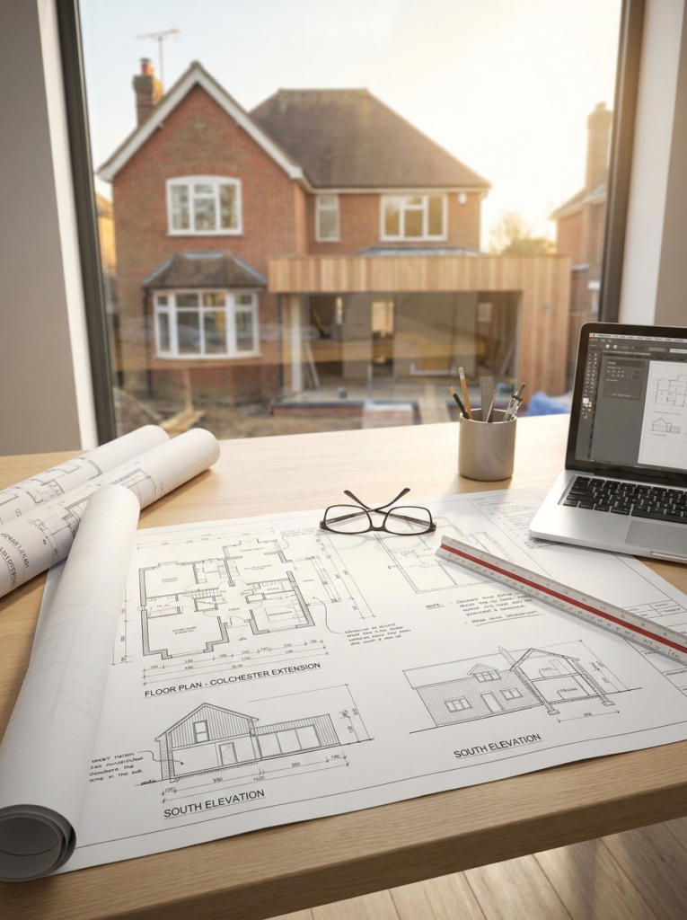 Architectural services in Colchester with residential planning drawings and home extension plans.
