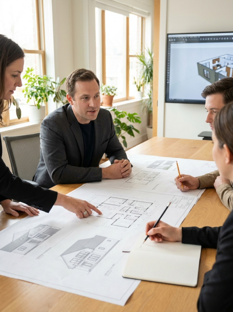 Grays Architect discussing residential plans during a home design meeting