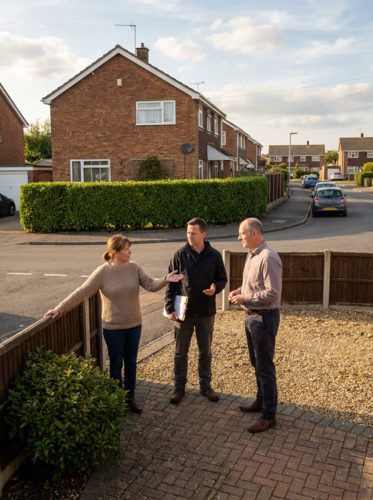 Party Wall surveyor in Basildon discussing Party Wall matters calmly with neighbouring owners.