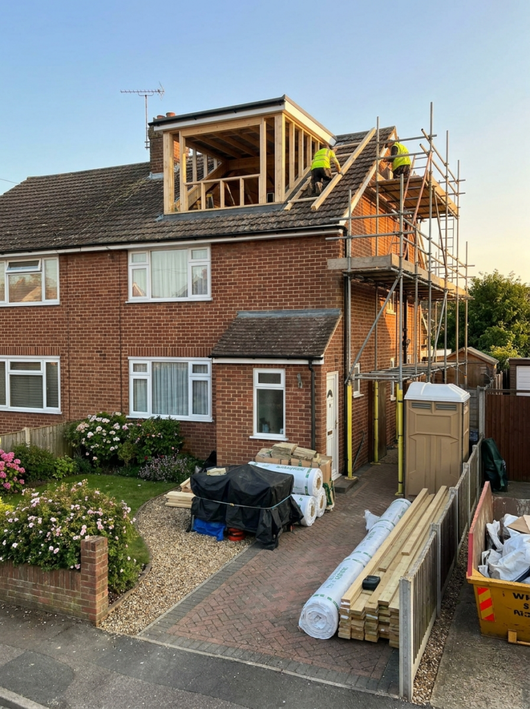 Party Wall surveyor in Benfleet inspecting the shared party wall within a domestic loft space.