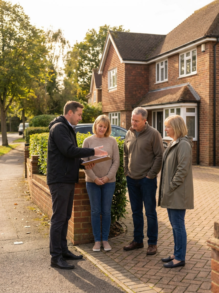 Party Wall surveyor in Brentwood discussing Party Wall matters calmly with neighbouring owners.