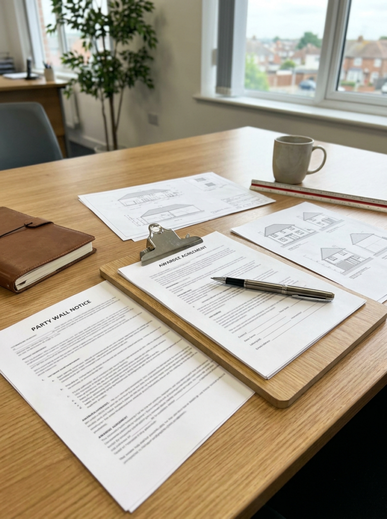 Party Wall surveyor in Canvey Island preparing Party Wall notices and related paperwork.