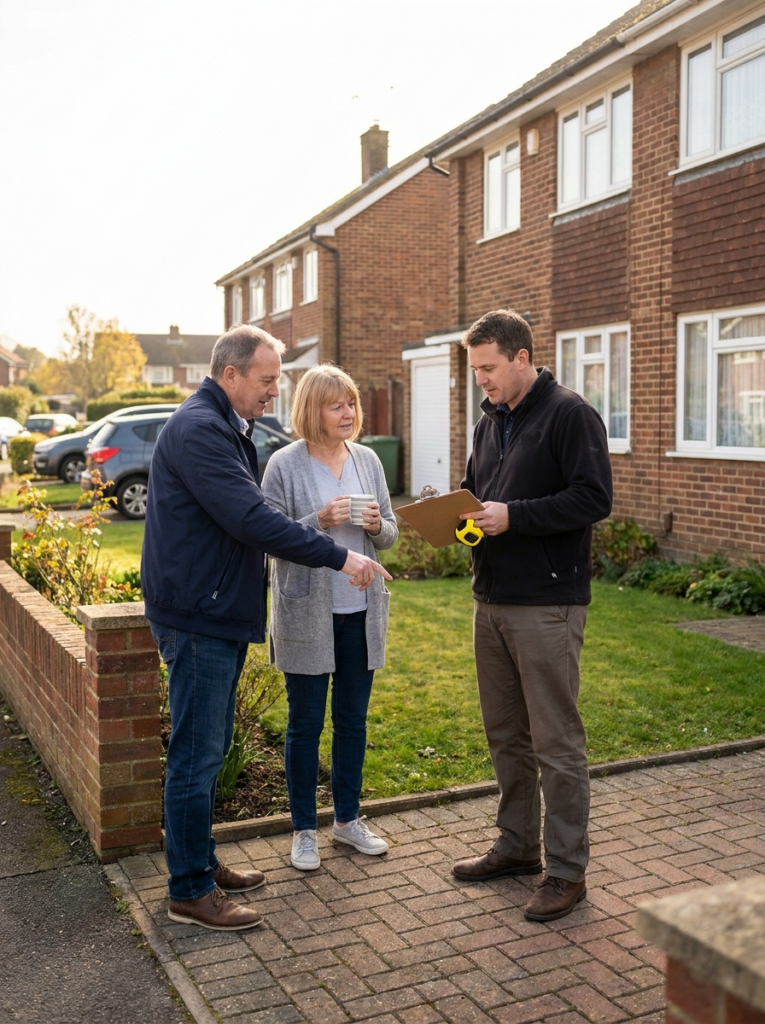 Party Wall surveyor in Wickford discussing Party Wall matters calmly with neighbouring owners.