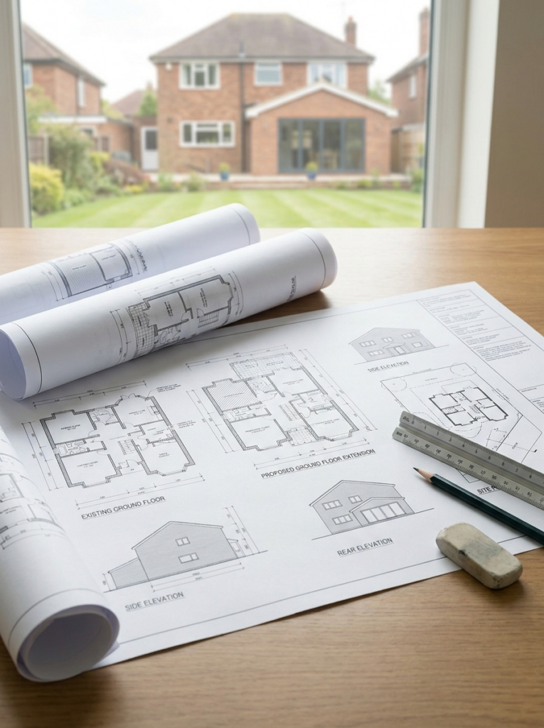 Rayleigh Architect planning drawings for a residential extension project