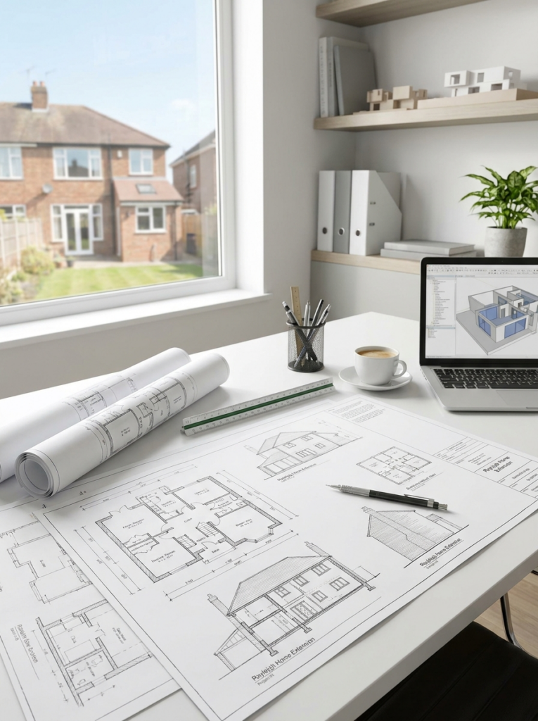 Architectural services in Rayleigh with residential planning drawings and home extension plans.