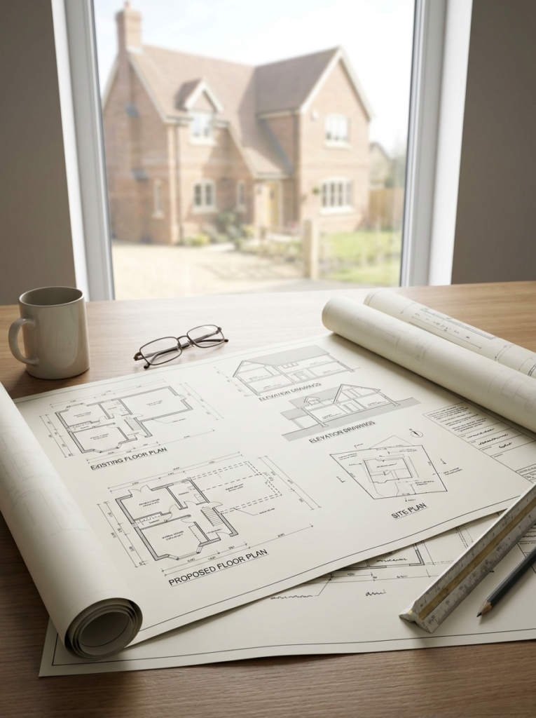 Southend Architect building regulations plans for a home extension project.