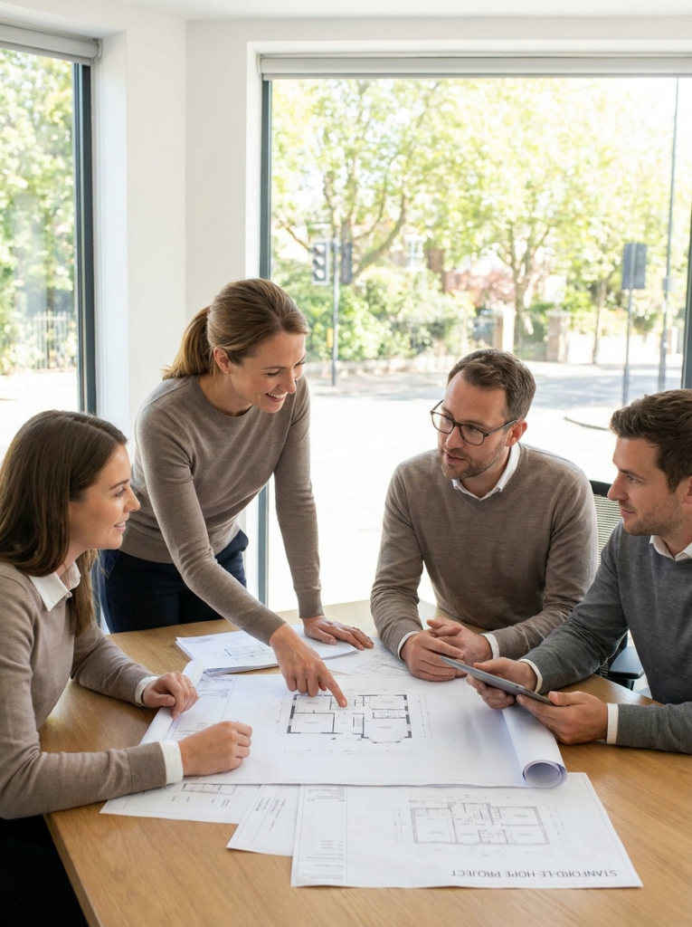 Stanford-le-Hope Architect discussing residential plans during a home design meeting
