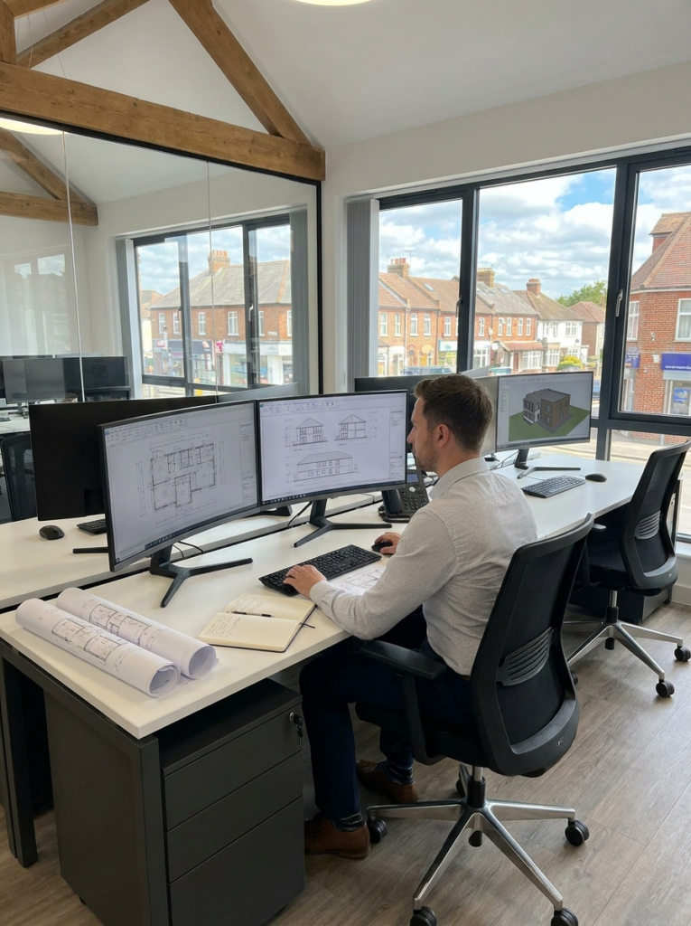 CAD design services in Wickford with professional floor plans and elevation drawings in progress.