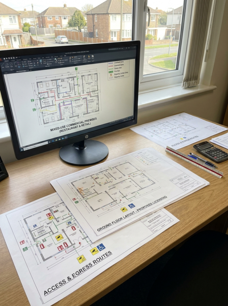 CAD drawing office in Canvey Island producing fit-out drawings floor plans elevations and service layouts.