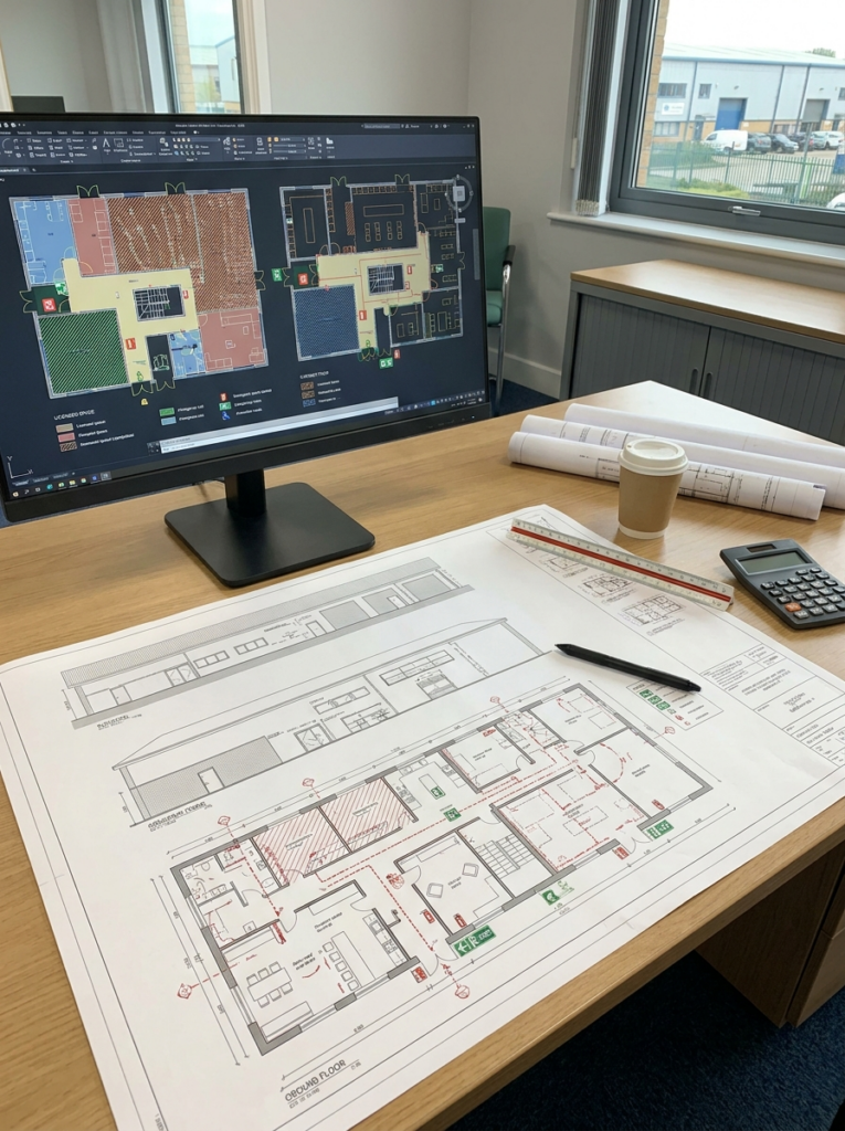 CAD drawing office in Basildon producing fit-out drawings floor plans elevations and service layouts