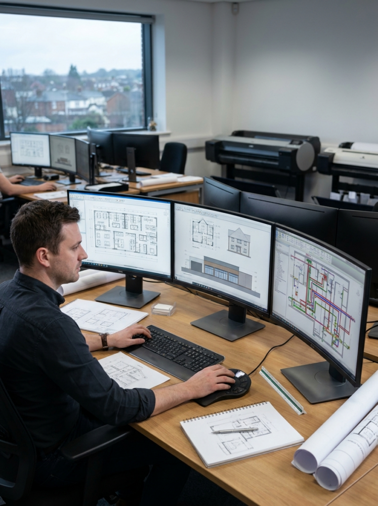 CAD drawing office in Chelmsford producing fit-out drawings floor plans elevations and service layouts