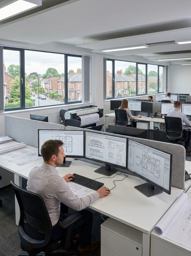 CAD drawing office in Rayleigh producing fit-out drawings floor plans elevations and service layouts.
