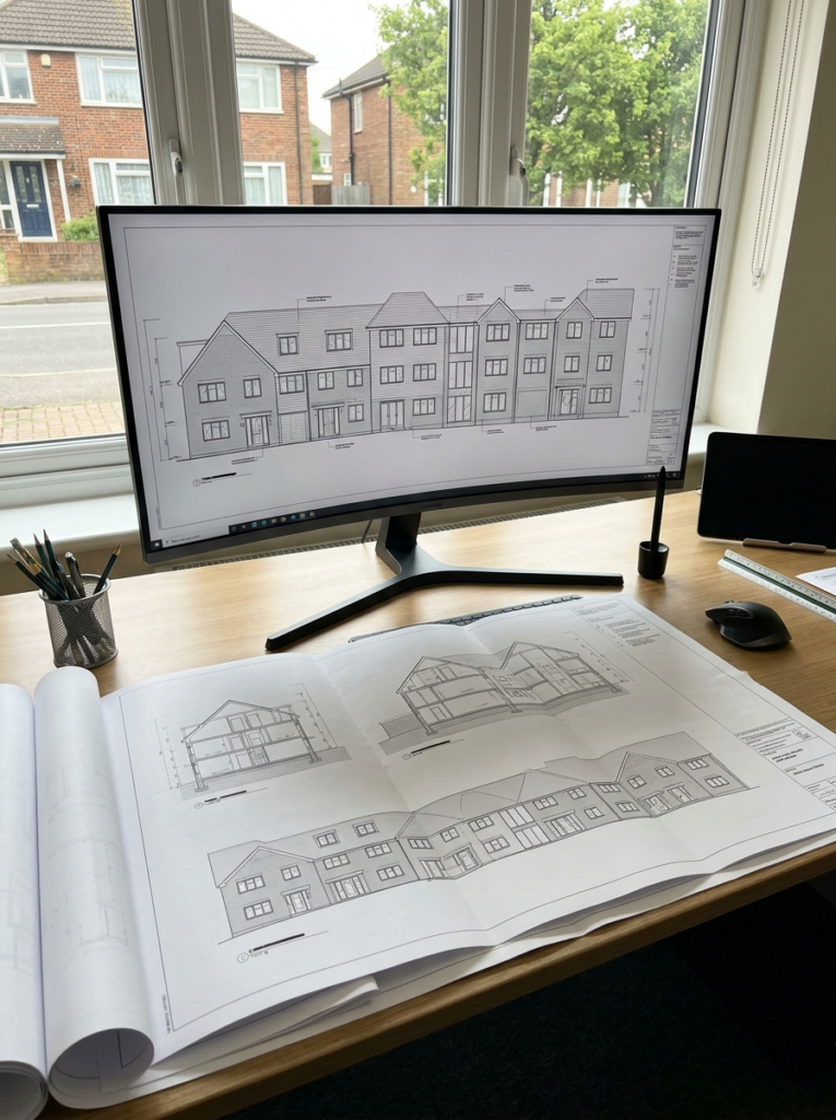 CAD elevation drawings in Benfleet showing accurate building elevations and drafting work.