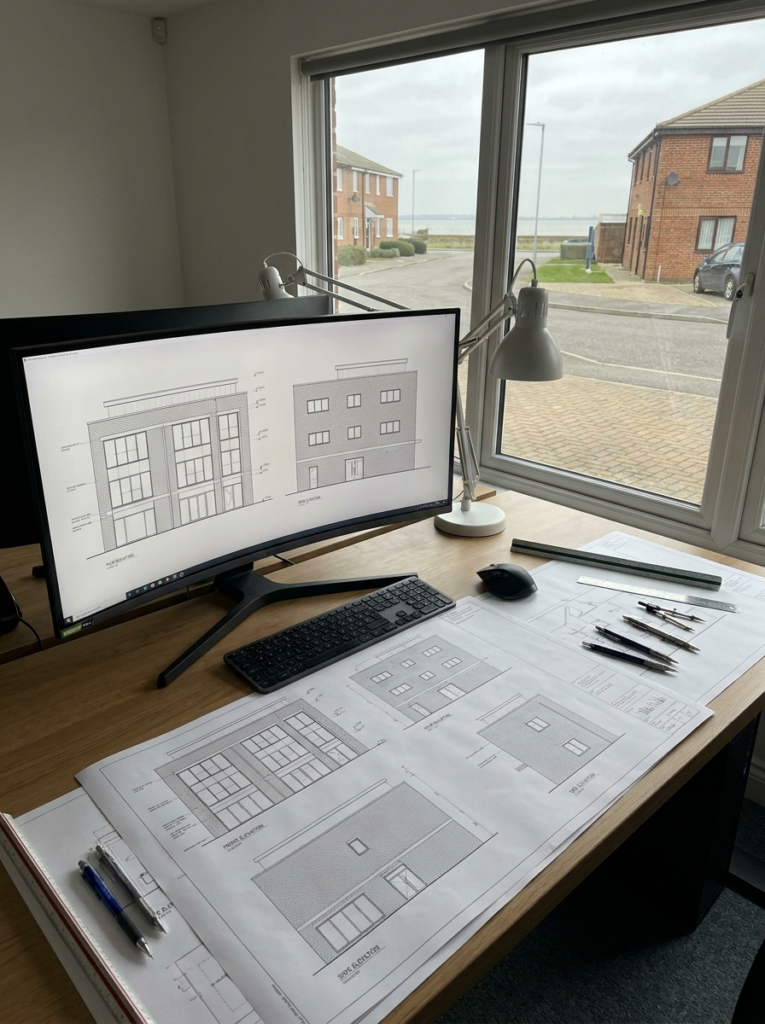 CAD elevation drawings in Canvey Island showing accurate building elevations and drafting work