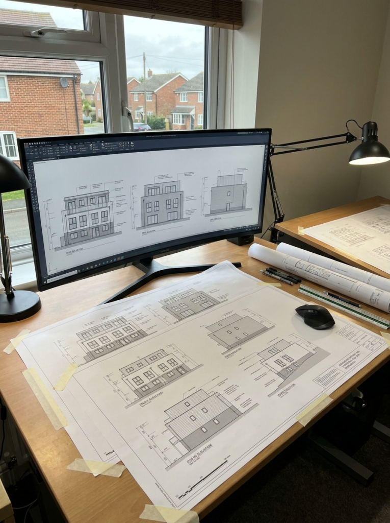 CAD elevation drawings in Stanford le Hope showing accurate building elevations and drafting work.