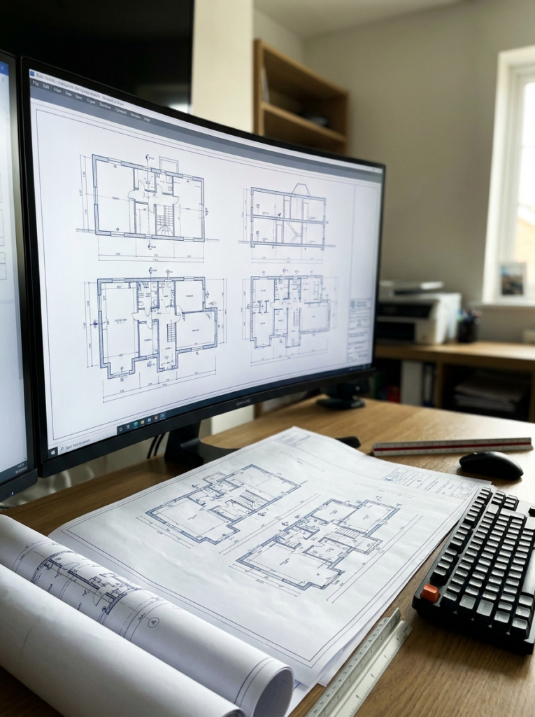 Fire plans in Stanford le Hope shown as professionally prepared CAD compliance drawings.