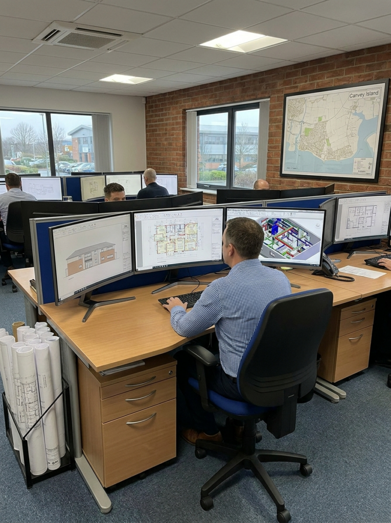 Fire plans in Canvey Island shown as professionally prepared CAD compliance drawings