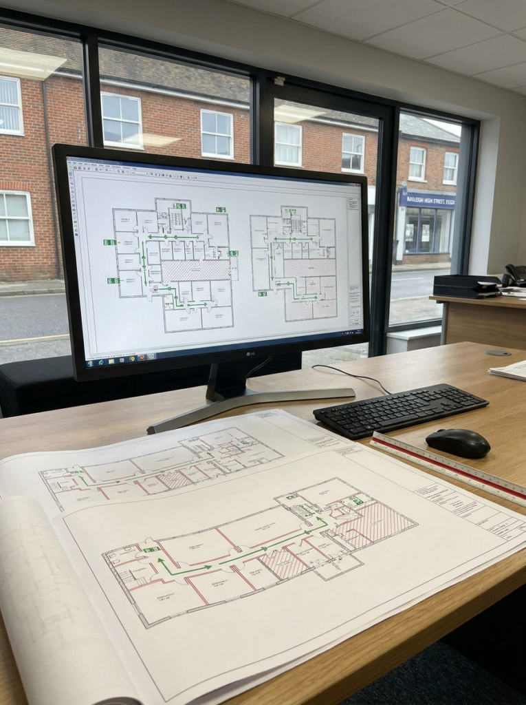 Fire plans in Rayleigh shown as professionally prepared CAD compliance drawings