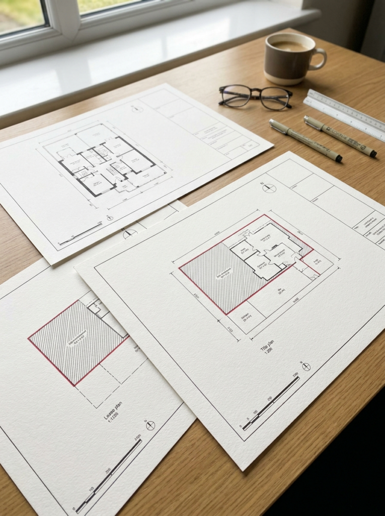 Land Registry compliant lease plans and title plans in Basildon shown as professionally prepared property drawings