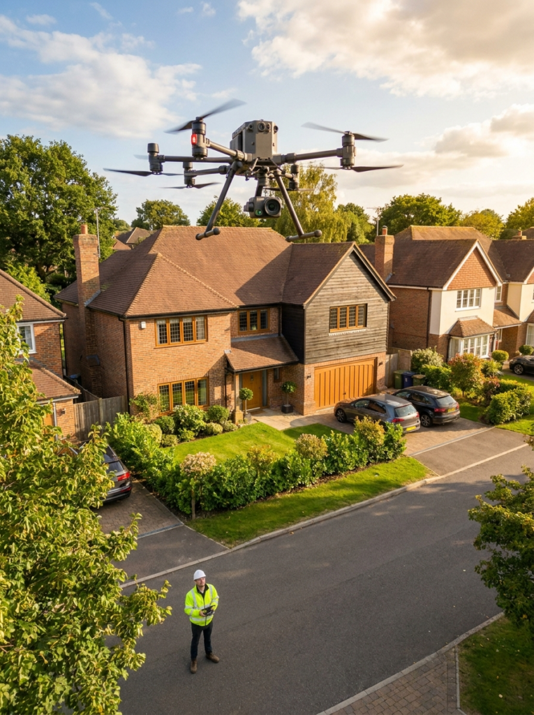 Drone survey in Brentwood capturing accurate property information for Land Registry compliant plans