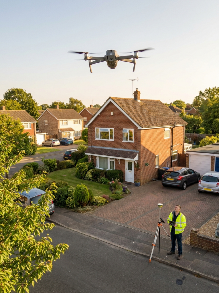 Drone survey in Chelmsford capturing accurate property information for Land Registry compliant plans