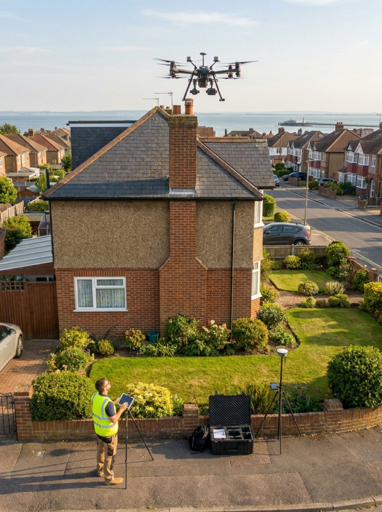 Drone survey in Southend-on-Sea capturing accurate property information for Land Registry compliant plans