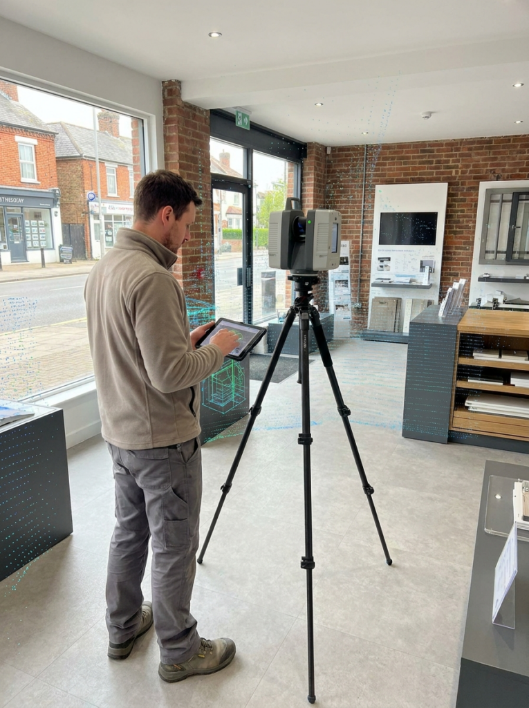 LiDAR measured surveys in Brentwood capturing accurate commercial building data for CAD drawings.