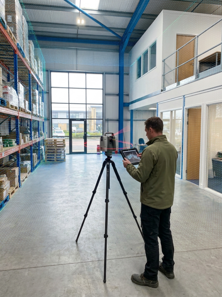 LiDAR measured surveys in Wickford capturing accurate commercial building data for CAD drawings.