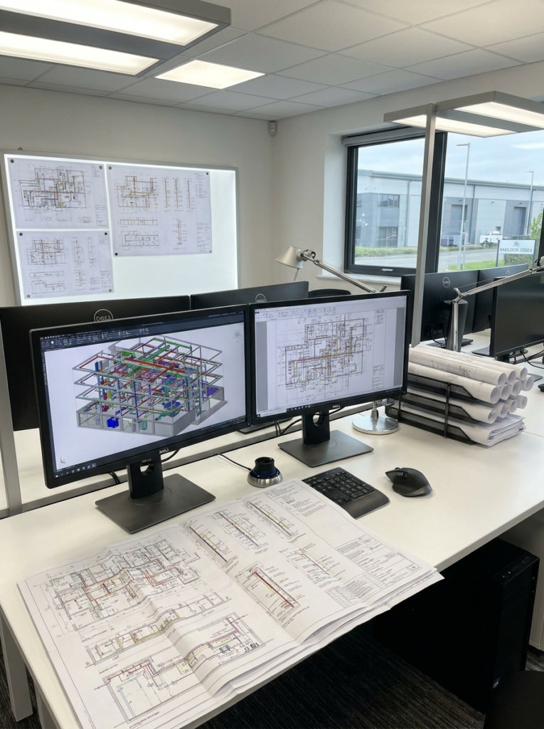 MEP drawings in Basildon showing mechanical electrical and plumbing CAD layouts
