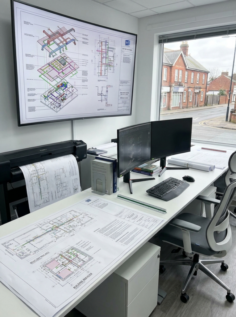 MEP drawings in Benfleet showing mechanical electrical and plumbing CAD layouts