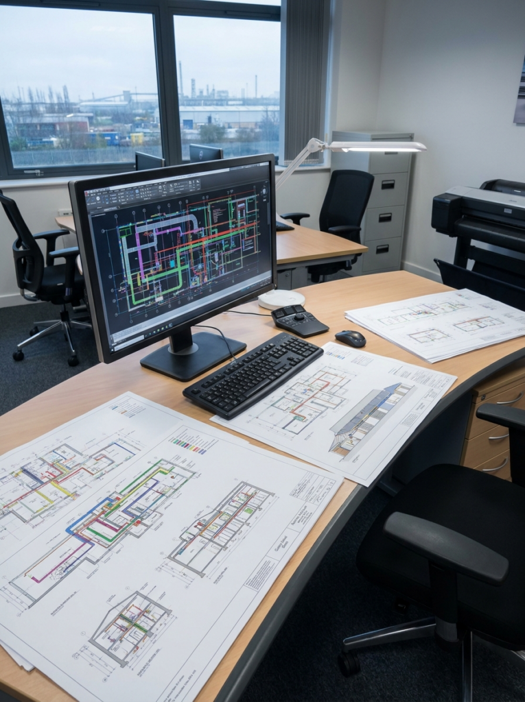 MEP drawings in Canvey Island showing mechanical electrical and plumbing CAD layouts