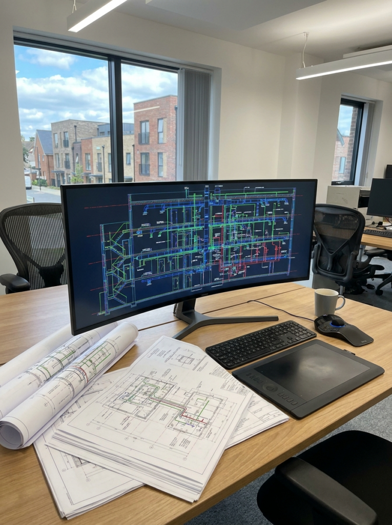 MEP drawings in Rayleigh showing mechanical electrical and plumbing CAD layouts