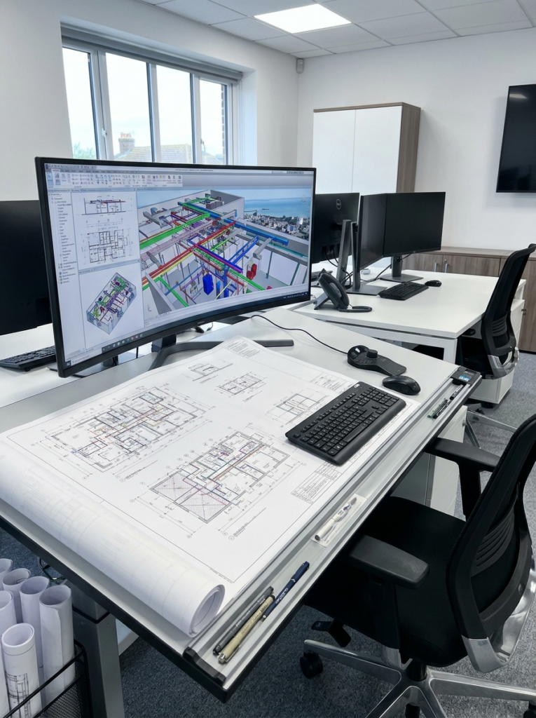 MEP drawings in Southend-on-Sea showing mechanical electrical and plumbing CAD layouts