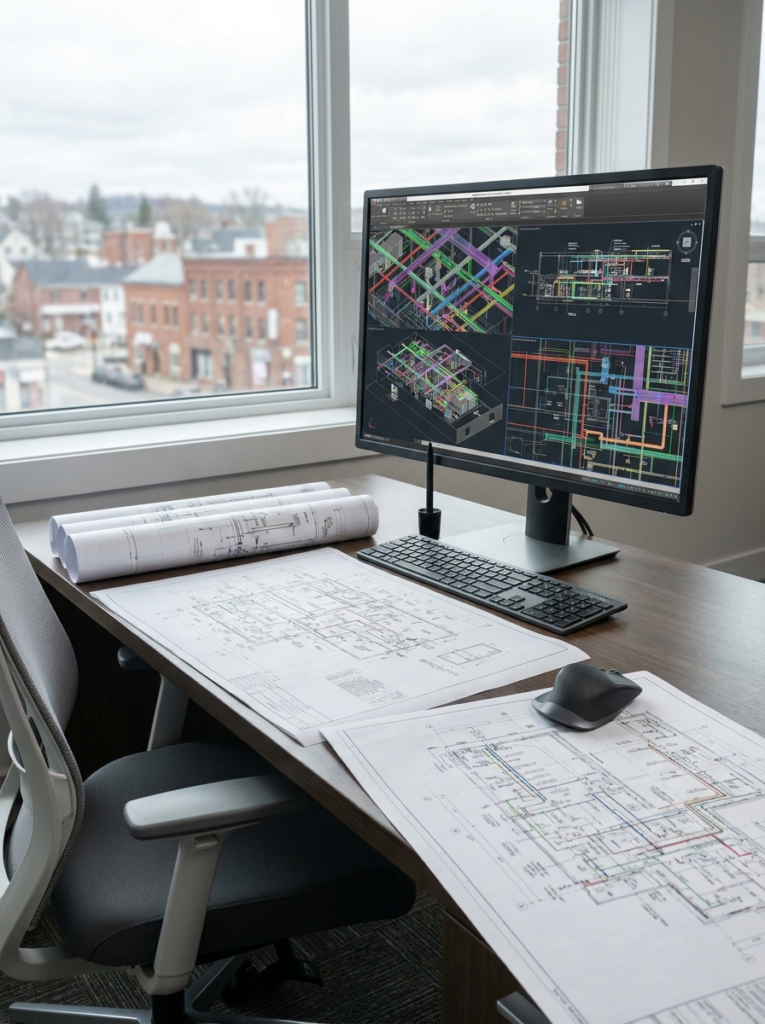 MEP drawings in Stanford le Hope showing mechanical electrical and plumbing CAD layouts.